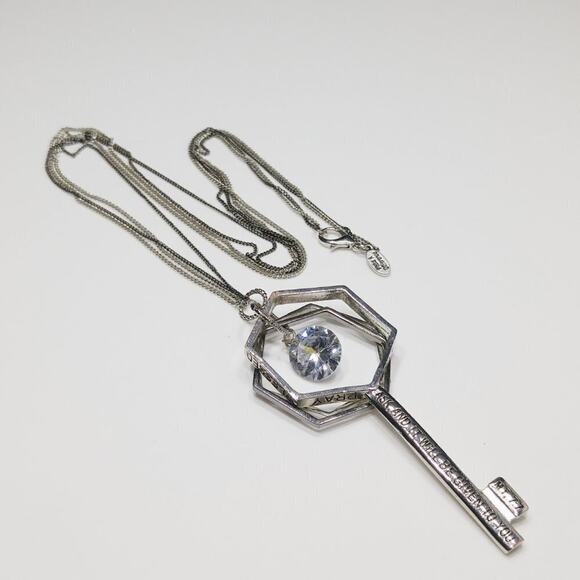 Key Necklace, Faith Pray Scripture KEY Long Silver Gray Chain, 30 Inches - Picture 8 of 14